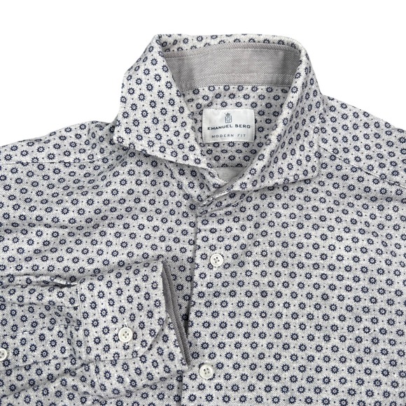 Emanuel Berg Other - Emanuel Berg Button Up Shirt Mens 16 M/L Gray Blue Floral Geometric Modern Fit